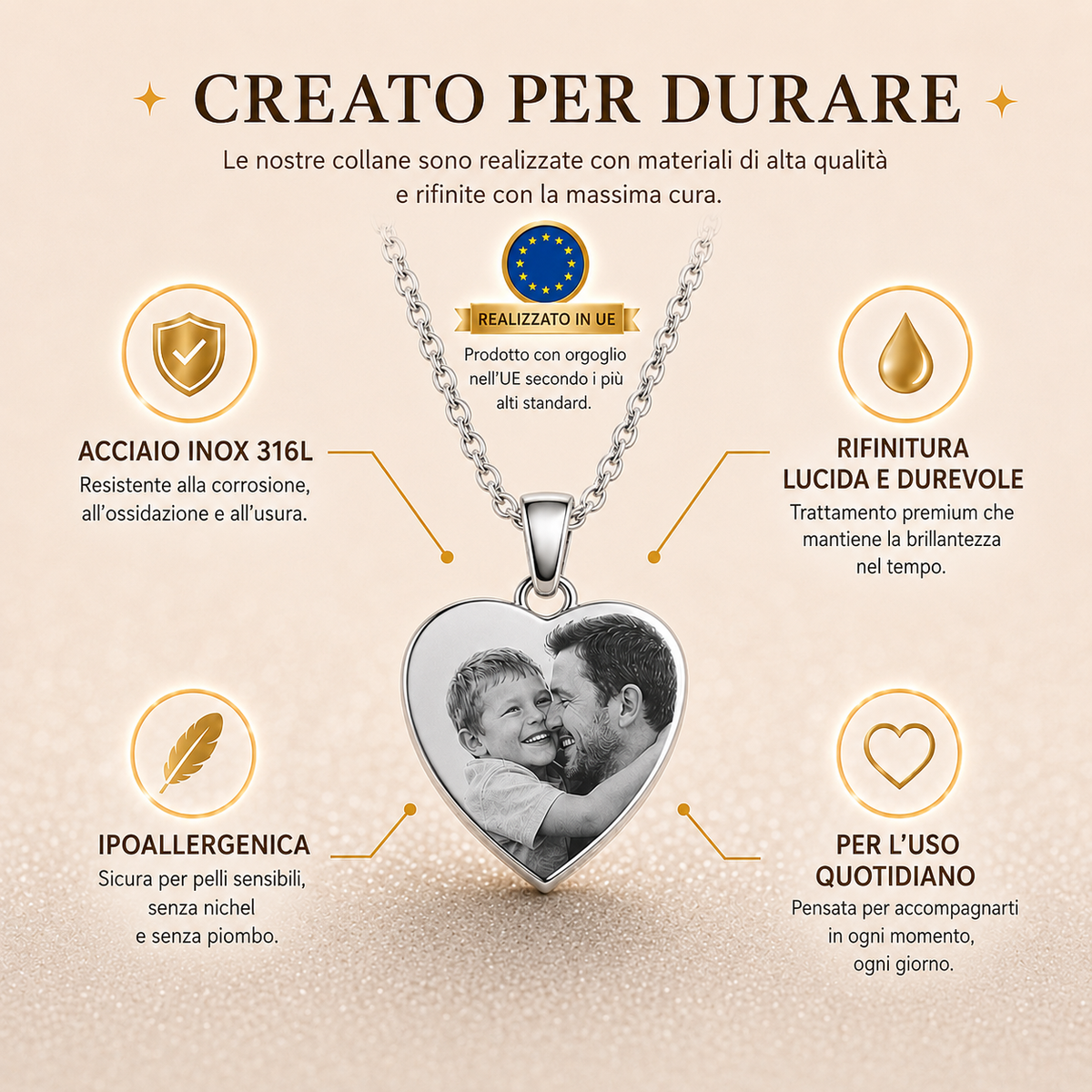 Un Pezzo di Te™ - Collier en acier inoxydable avec gravure laser