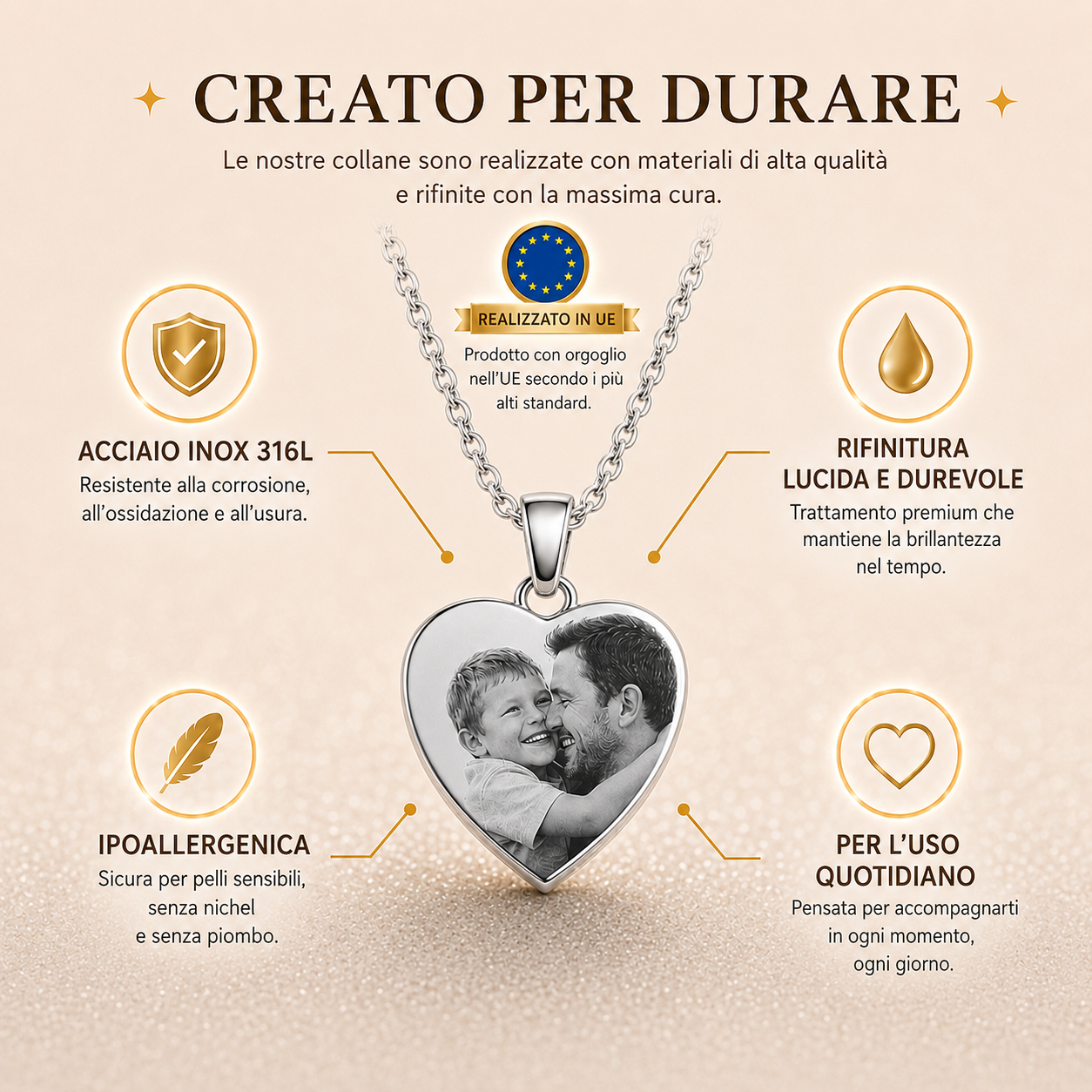 Un Pezzo di Te™ - Collier en acier inoxydable avec gravure laser